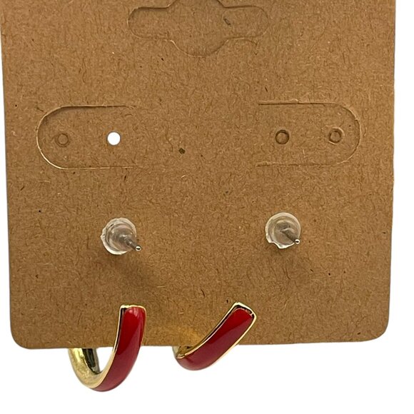 **Red and Gold Tone Enamel C Hoop Earrings - Picture 5 of 10